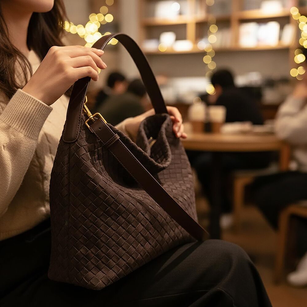 8677 Suede Woven Tote Bag Braided Handbag Shoulder Purse Large Hobo Satchel - Picture 9 of 9